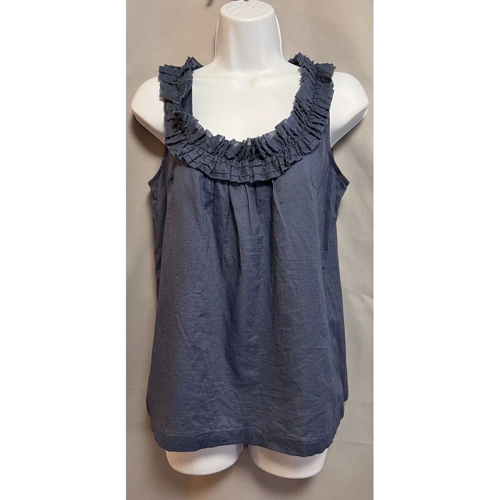Ann‎ Taylor 100% Cotton Sleeveless Cami Cadet Blue Ruffled Collar Size XS NWT